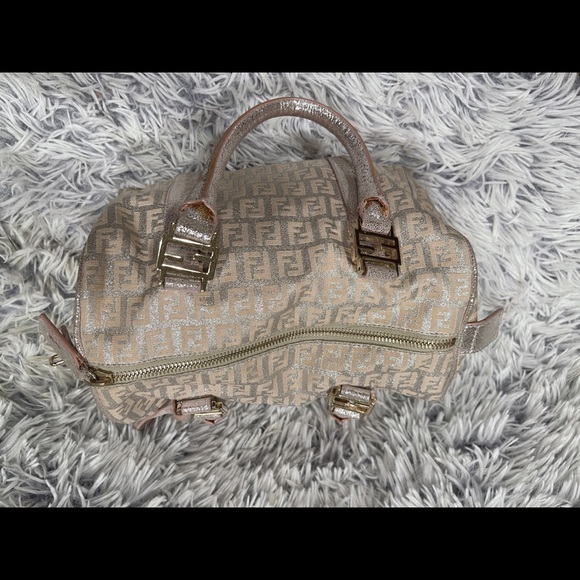 Authentic Vintage Fendi Metallic Boston Bag Zucchino Canvas - Picture 2 of 11
